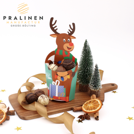 Pralinen zu Weihnachten, Pralinenbox, Weihnachtsbox mit Pralinen, Cup Rentier