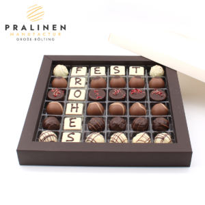 Pralinen zum Fest, Pralinenschachtel, Frohes Fest, Buchstabenpralinen
