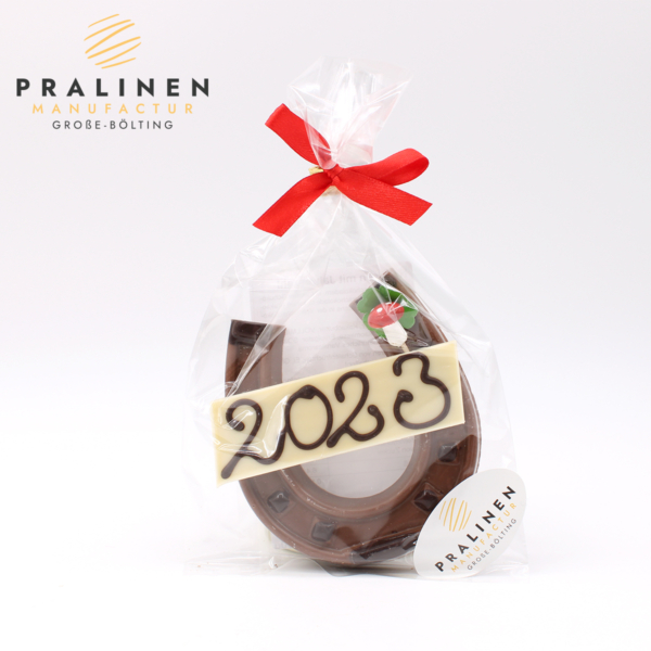 Hufeisen mit Jahreszahl, aus Schokolade, Schoko Glücksbringer, Geschenk Neujahr, Silvester Geschenk