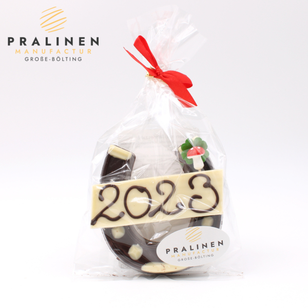 Hufeisen mit Jahreszahl, aus Schokolade, Schoko Glücksbringer, Geschenk Neujahr, Silvester Geschenk