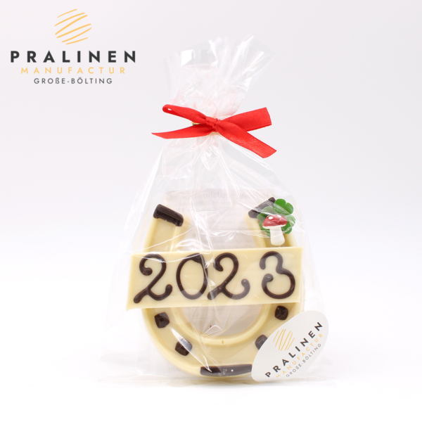 Hufeisen mit Jahreszahl, aus Schokolade, Schoko Glücksbringer, Geschenk Neujahr, Silvester Geschenk