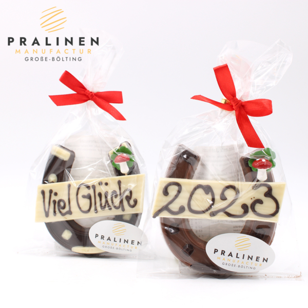 Hufeisen mit Jahreszahl, aus Schokolade, Schoko Glücksbringer, Geschenk Neujahr, Silvester Geschenk