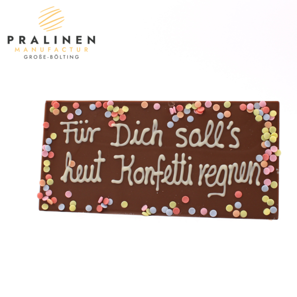 Schokoladen Tafel Konfetti, Schokolafe mit Schrift, Schokoladen Tafel mit Aufschrift, Personalisierte Schokolade