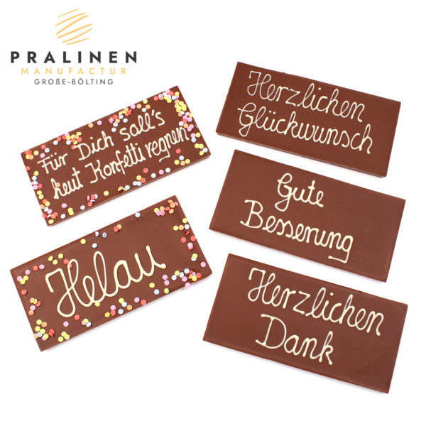 Schokoladen Tafel Konfetti, Schokolafe mit Schrift, Schokoladen Tafel mit Aufschrift, Personalisierte Schokolade