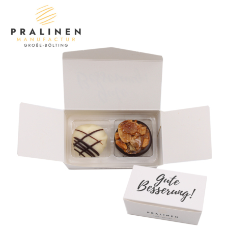 2er Pralinenschachtel mit dem Schriftzug „Gute Besserung“ - Pralinen ohne Alkohol