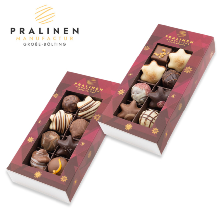 Zwei 8er Pralinenschachteln mit Trüffeln und Pralinen in Sternform